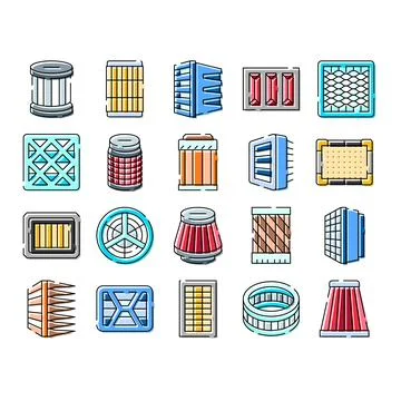 Car engine air filters ventilation purification icons Stock Illustration