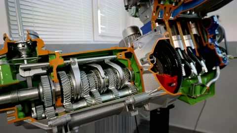 Car engine and transmission cut-through view Stock Footage 189716667
