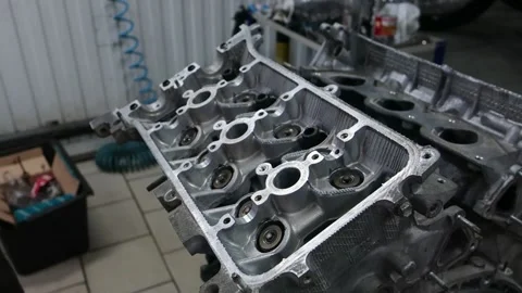 Car engine Assembly close-up Stock Footage