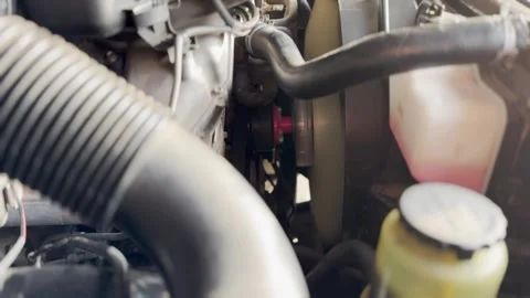 Car Engine Bay Close Up with Cooling System and Engine Components Stock Footage 340185984
