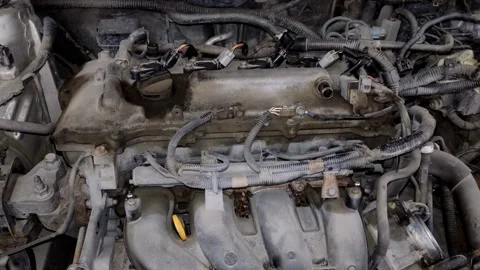 A car engine bay with installed valve cover and wires. Stock Footage 339491320
