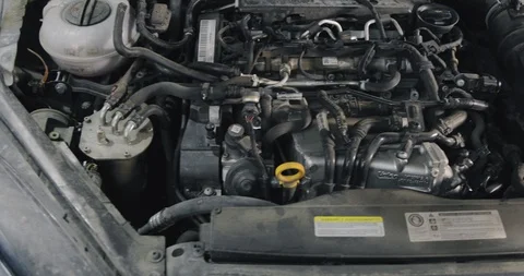 Car Engine Bay. Steadicam Shot Stock-Footage 124980447