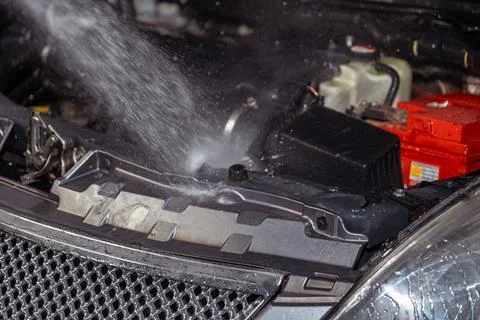 Car Engine Being Washed with Water Stock Photos