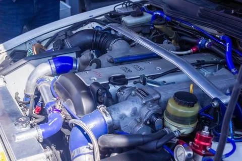 Car engine, car engine close up, engine of a sports car 스톡 사진