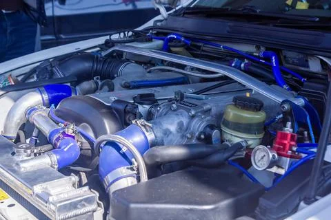 Car engine, car engine close up, engine of a sports car Stock Photos