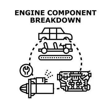Car engine component breakdown and automobile repair service Stock Illustration