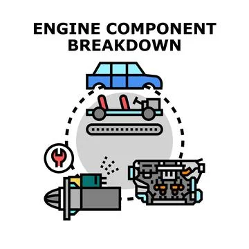 Car engine component breakdown and automobile repair service Stock Illustration