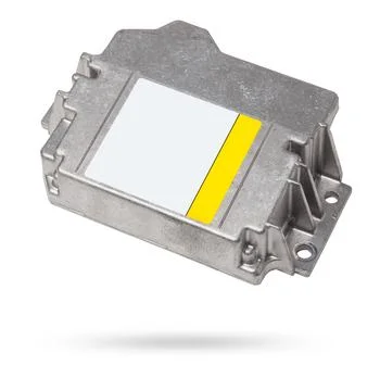 Car engine control unit with metal elements on a white isolated background .. Stock Photos