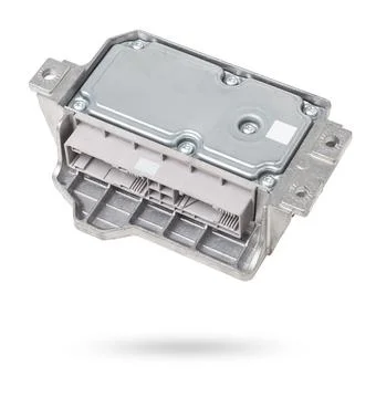 Car engine control unit with metal elements on a white isolated background .. Stock Photos