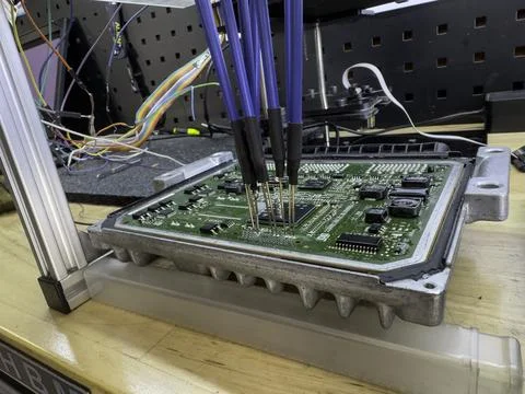 Car engine control unit programming and tuning Stock Photos