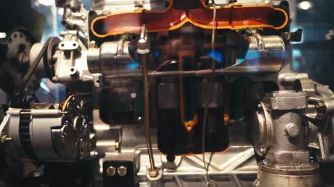 Car Engine Cutaway Showing Internal Combustion Components Close Up Stock Footage 341392295