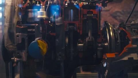 Car Engine Cutaway Showing Internal Combustion Components Close Up Stock Footage 341392379