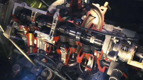 Car Engine Cutaway Showing Internal Combustion Components Close Up Stock Footage 341392388