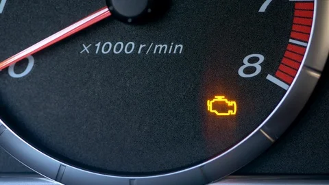 Car engine dead on startup, check engine light on and blinking loop Stock Footage 125635617