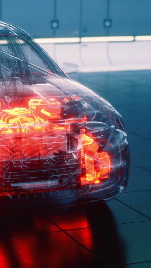 Car engine design showing technical details in bright colors and shapes Stock Footage 333566892