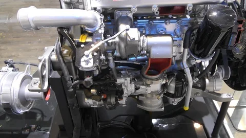 Car engine on display as model at the grounds Stock Footage 126769181