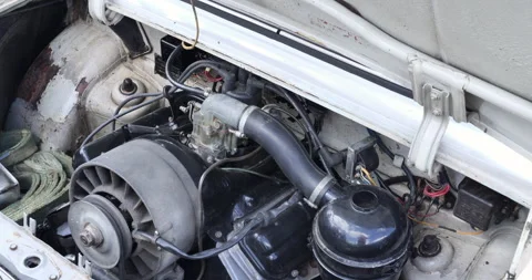 The car engine on display in the white vehicle Stock Footage 278286113