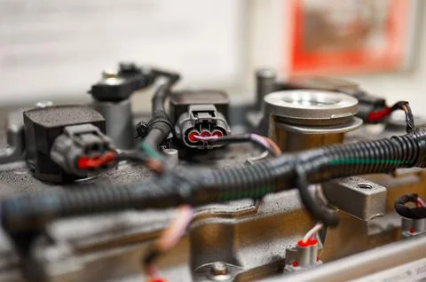 Car engine electrical cables and connectors at manufacturing 写真素材