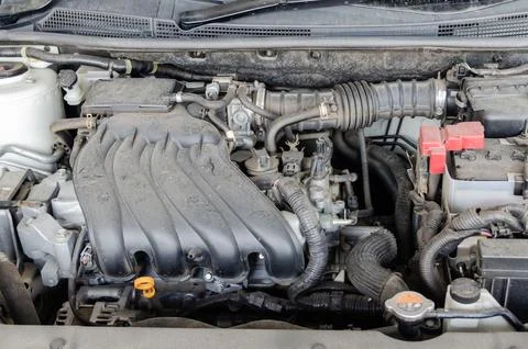 Car engine is engine dirty auto parts, dust accumulation. Dusty automobile .. Stock Photos