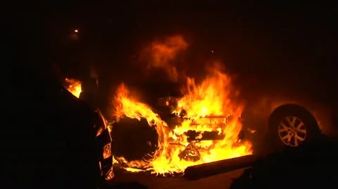 Car engine fire flames Stock Footage 12634048