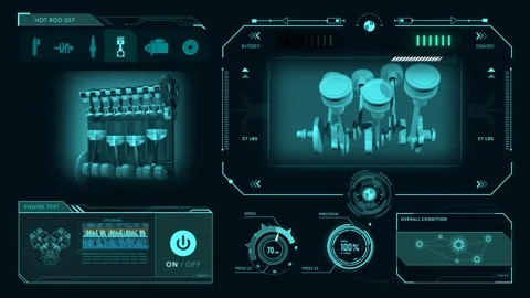 Car Engine HUD Interface Animation for Automotive Digital Dashboard Stock Footage 332968245