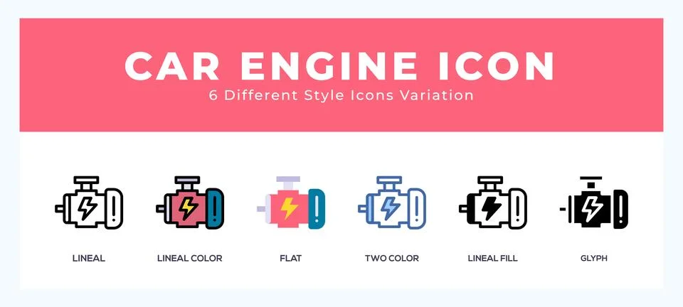 Car engine icon set with different styles. Design elements for logo. Vector.. イラスト素材