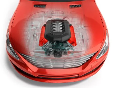 Car engine inside the car 3d render on white イラスト素材