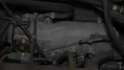 Car engine intake manifold assembly with throttle body and cables. Stock Footage 344365844