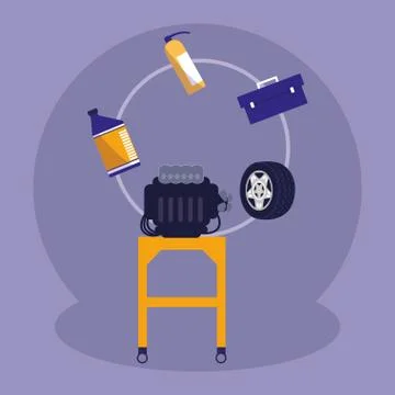 Car engine in mechanic workshop Stock Illustration