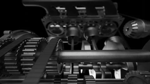 Car engine mechanism on black background Stock Footage 277104756