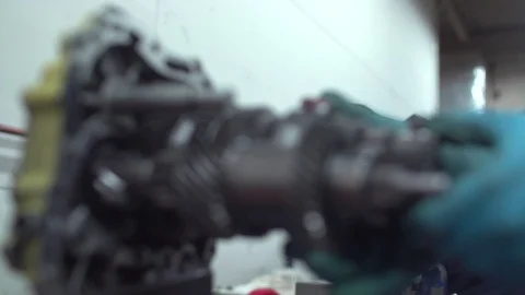 Car Engine in Metal Workshop 003 Stock Footage 107748539