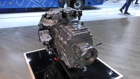 Car engine model on display and being examined. Stock Footage 126768760