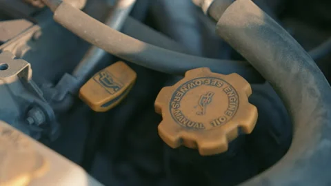 Car Engine Oil Cap Close Up | Rotating Camera Around Dipstick Under Hood 스톡 동영상 339738530