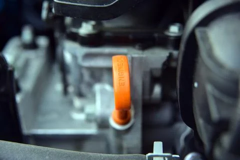 Car engine oil level dipstick, detail Stock Photos
