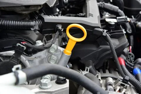 Car engine oil level dipstick, detail Stock Photos