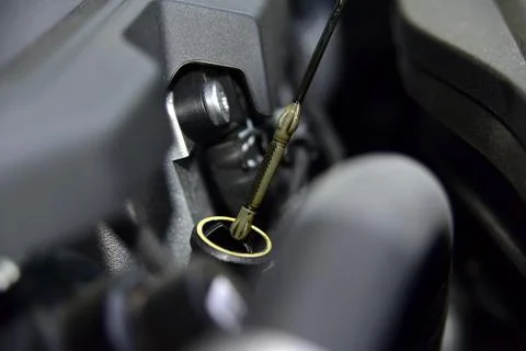 Car engine oil level dipstick, detail Stock Photos