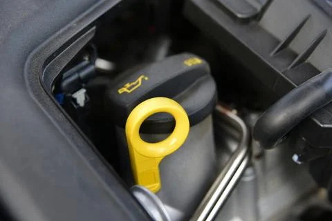 Car engine oil level dipstick, detail Stock Photos