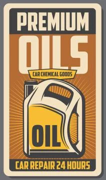Car engine oils. Vector auto store retro poster Illustrazione stock