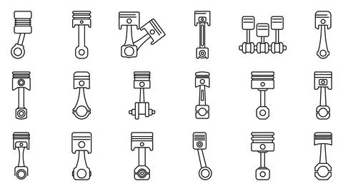 Car engine piston icons set. Various piston icons showcasing different design Stock Illustration