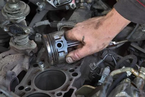 Car engine piston replacing Stock Photos