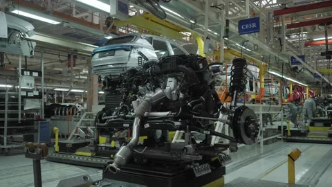 Car engine on the production line Stock Footage 221142626