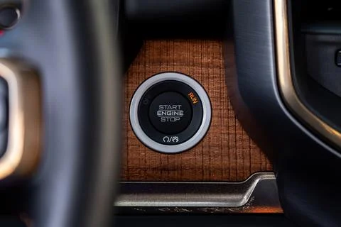 Car engine push start stop button ignition remote starter. Stock Photos