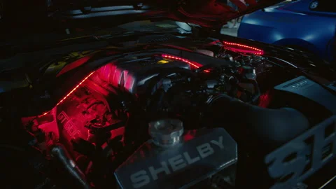 Car Engine with Red LED Illumination Vídeos de archivo 288781633