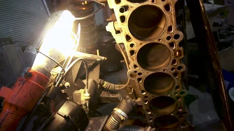 Car engine repair cleaning and replacing cylinder 스톡 동영상 303957744