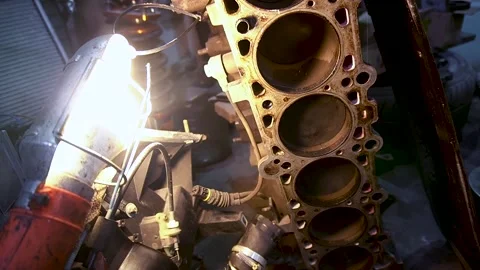 Car engine repair cleaning and replacing cylinder Video stock 303957750