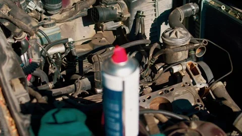 Car Engine Repair in Workshop – Mechanic Working with Tools Stock Footage 306502083