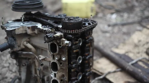 Car engine repare in a garage, close up, shallow DOF Stock Footage 52131812