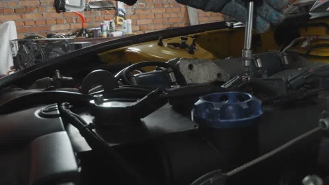 Car engine showcase with vibrant components. Close view of engine parts in tuner Stock Footage 341979520