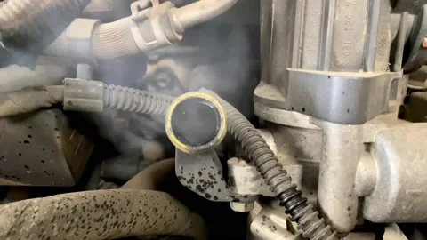 Car engine smoke from Dipstick Video stock 225321393