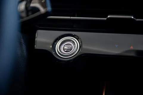 Car engine start button. Car interior. Car electronics. Stock Photos